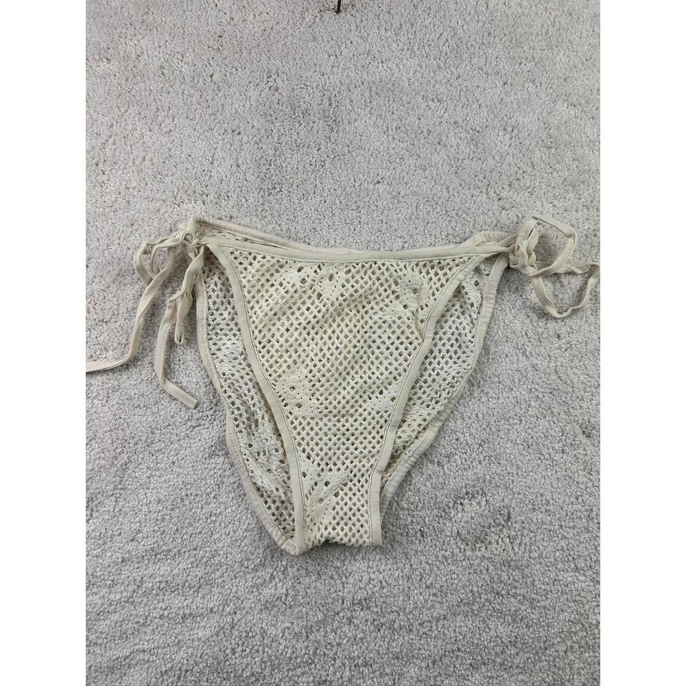 Beach Riot Bikini Bottom Womens 9/10 White Crochet Mesh Lace Swim Side Tie USA